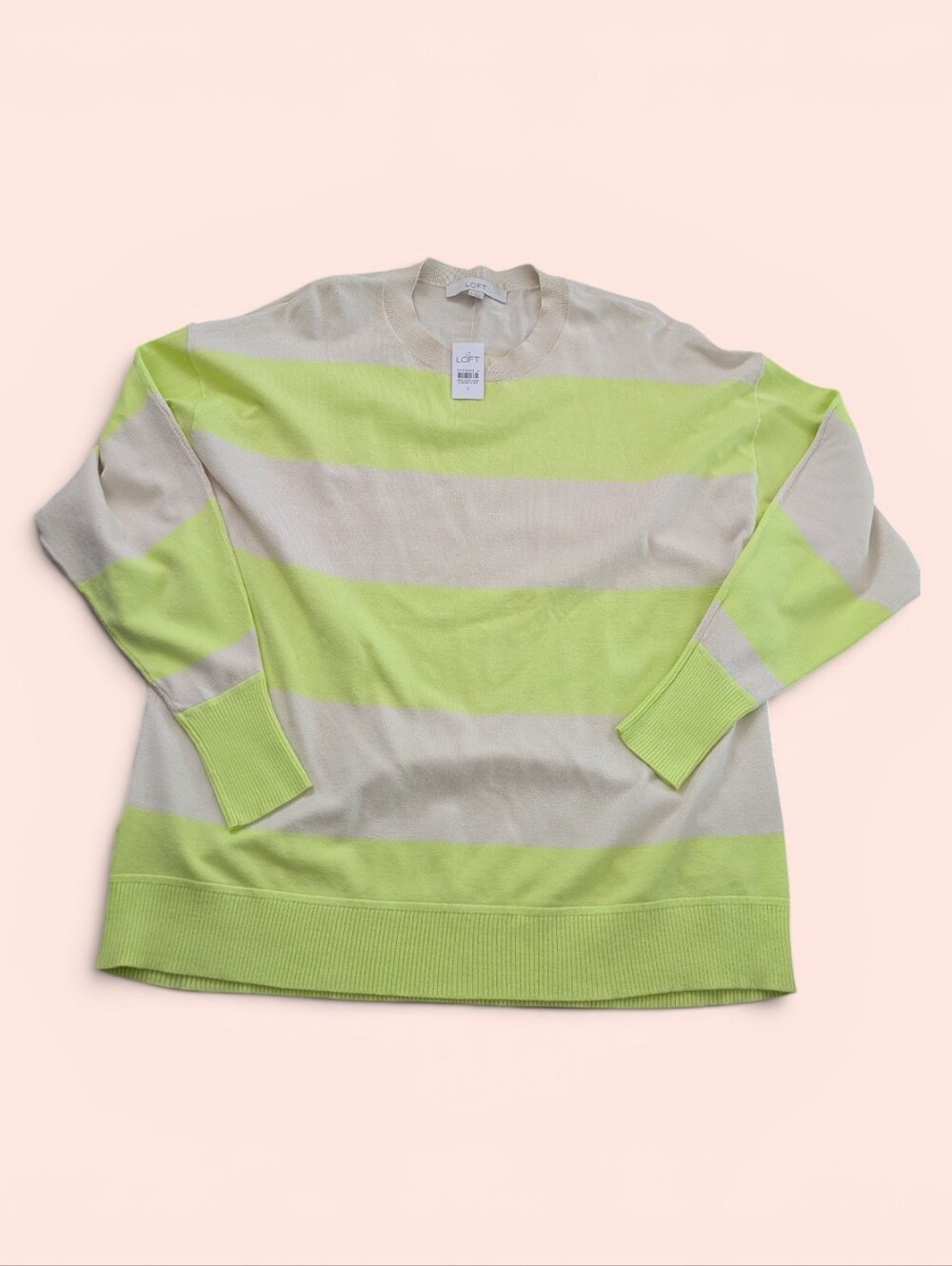 NEW LOFT Sweater‎ Women S Cream Yellow Striped Long Sleeve Knit Thin Oversized